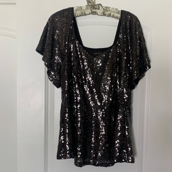 Sequin Flutter Sleeve Peplum Top - Picture 1 of 10